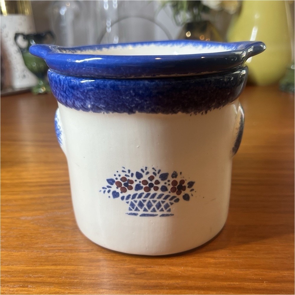 Vintage 2-Piece Ceramic Dip Chiller Crock 5" Round Glossy Cottagecore